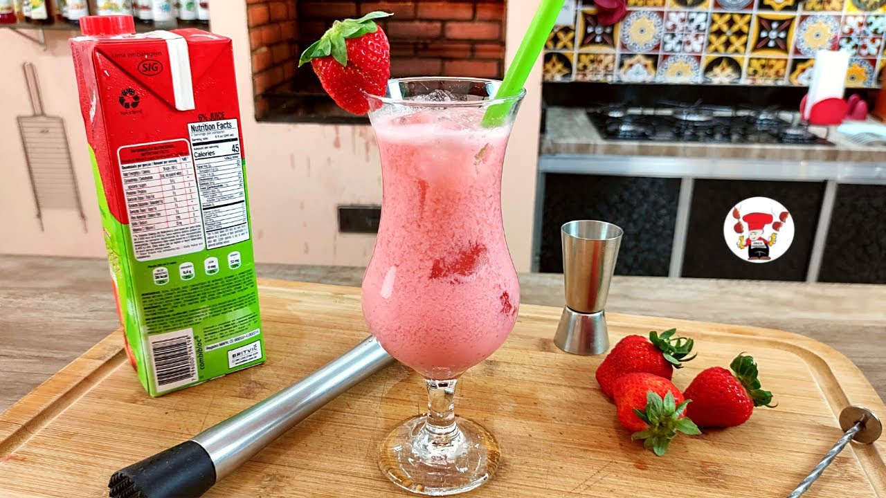 Batida de Morango e Sorvete Coquetel Sem Álcool